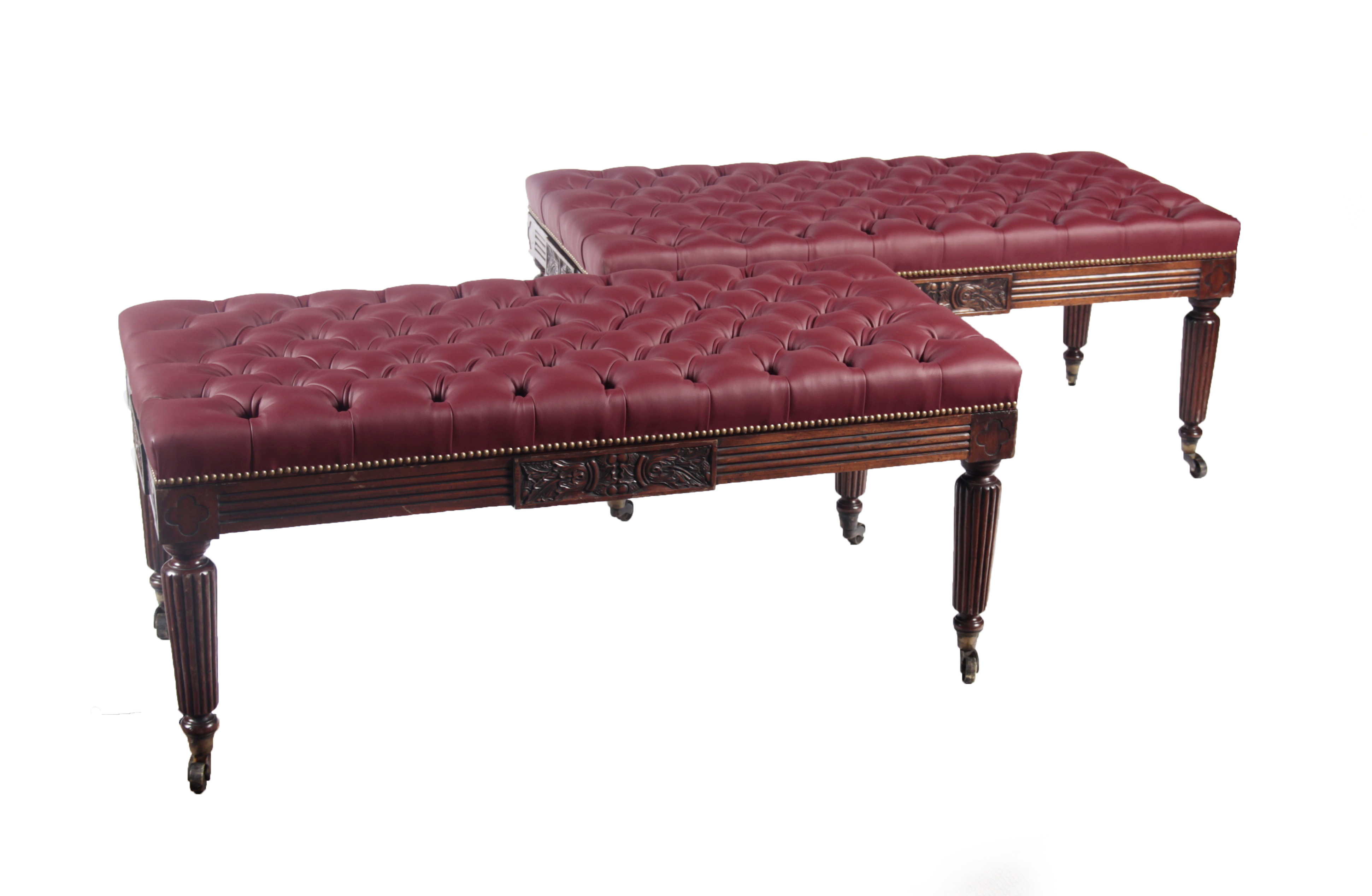 PAIR OF UPHOLSTERED CENTRE STOOLS