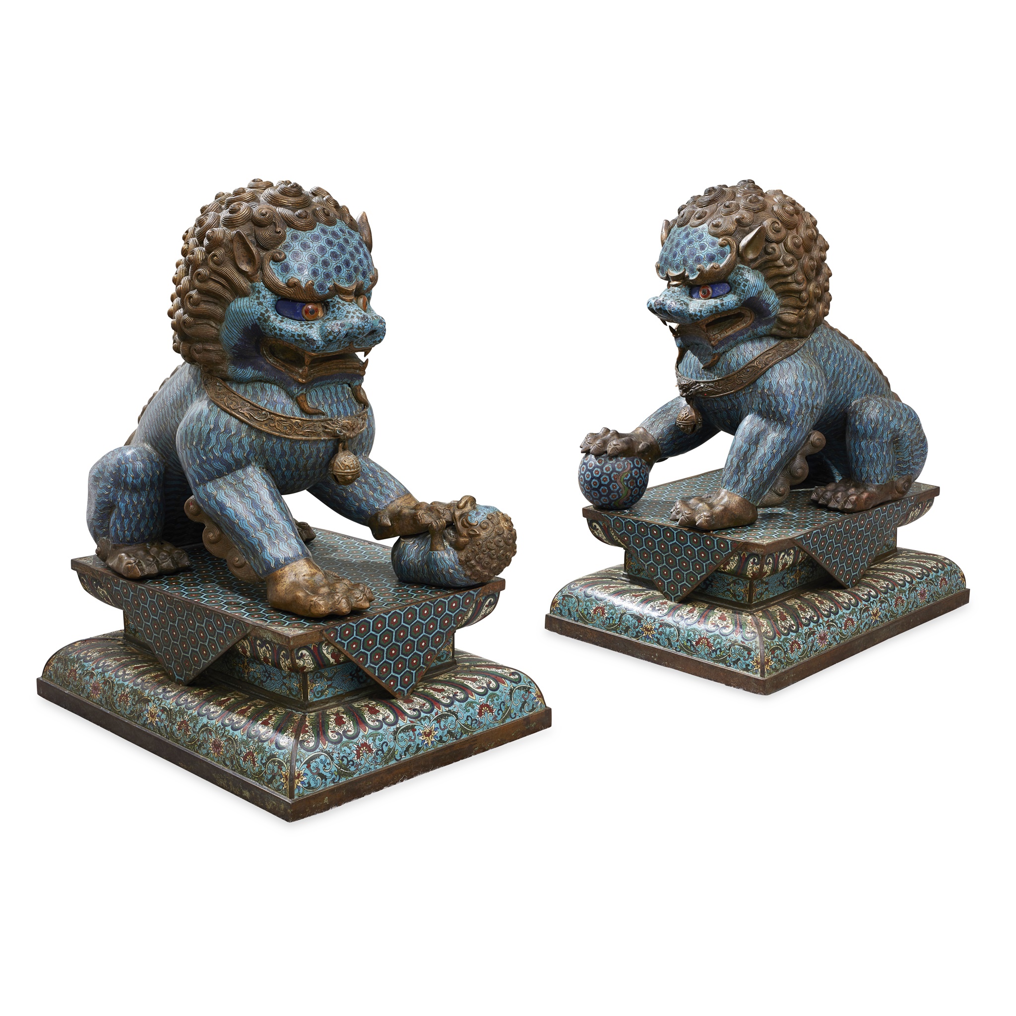 PAIR OF CLOISONNÉ ENAMEL 'DOGS OF FO' LIONS