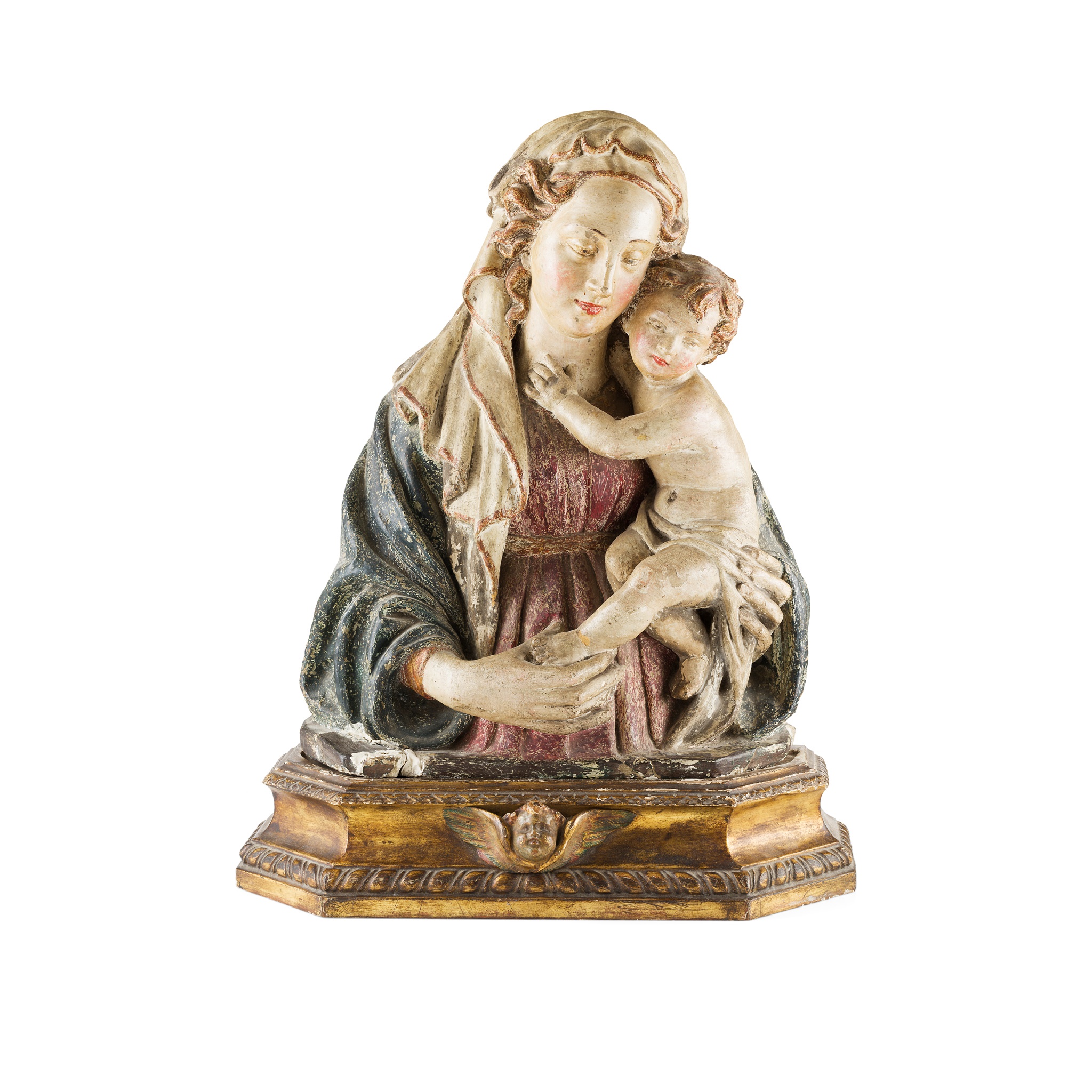 POLYCHROME STUCCO FIGURE GROUP OF THE MADONNA AND CHILD FROM THE WORKSHOP OF ANTONIO ROSSELLINO