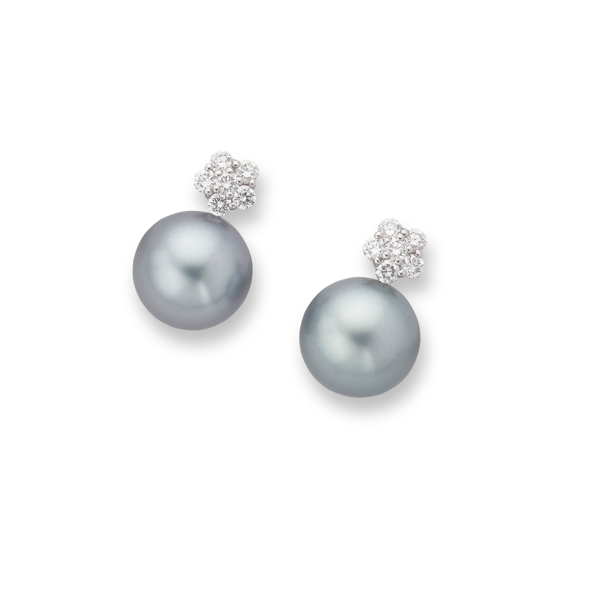 A pair of 18ct white gold Tahitian pearl and diamond earrings