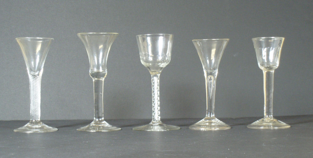 A group of five 18th century glasses