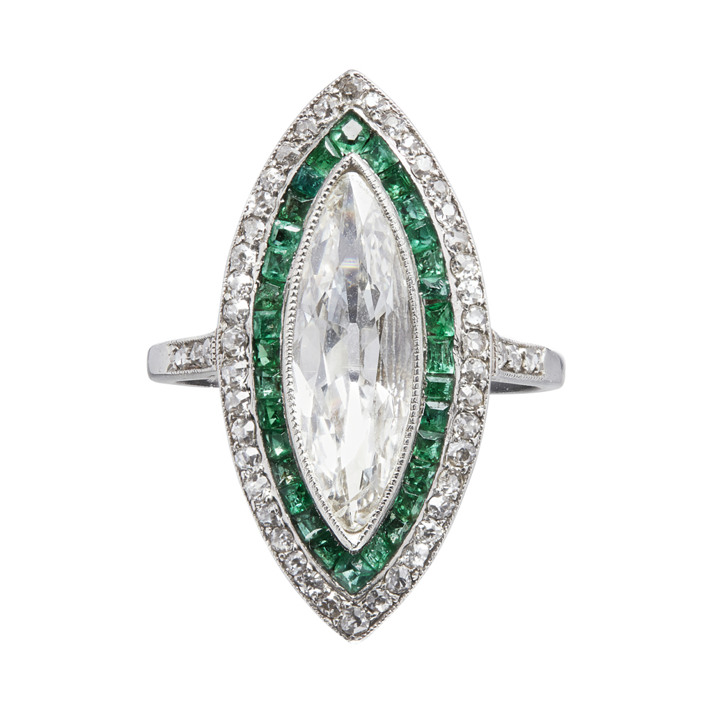 A French early 20th century emerald and diamond set cluster ring