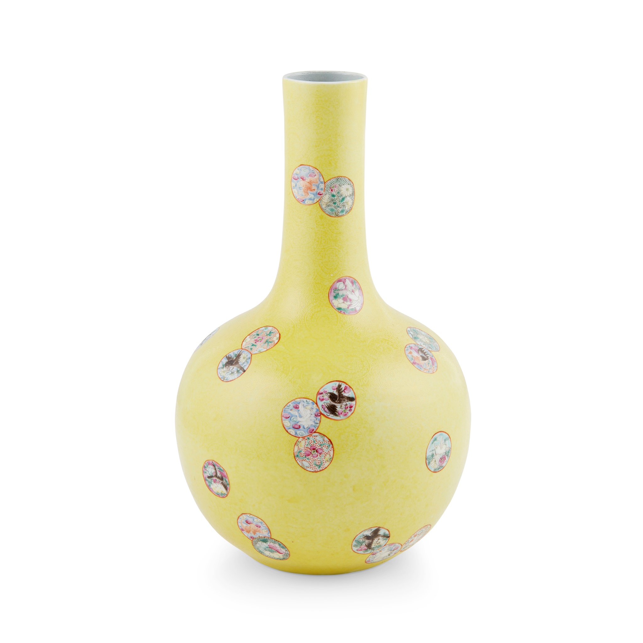 FAMILLE ROSE YELLOW GROUND SCRAFFIATO BOTTLE VASE
