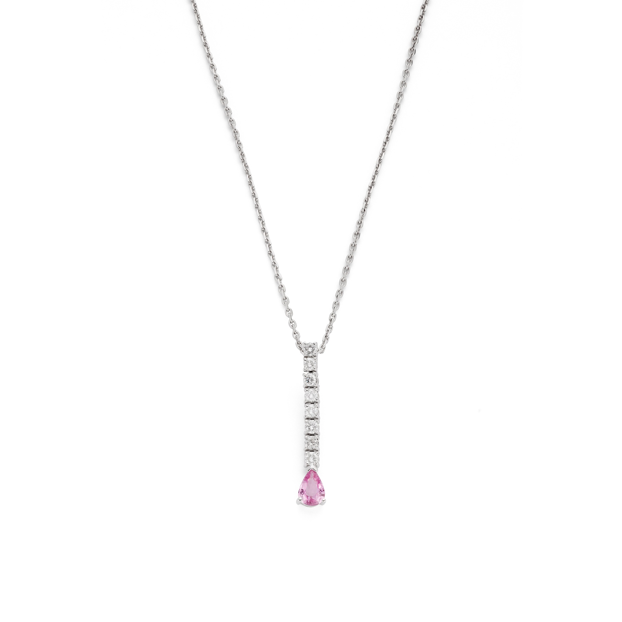 A pink sapphire and diamond pendant