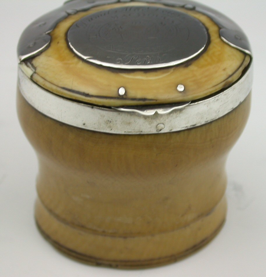 Another similar large ivory capstan snuff mull,