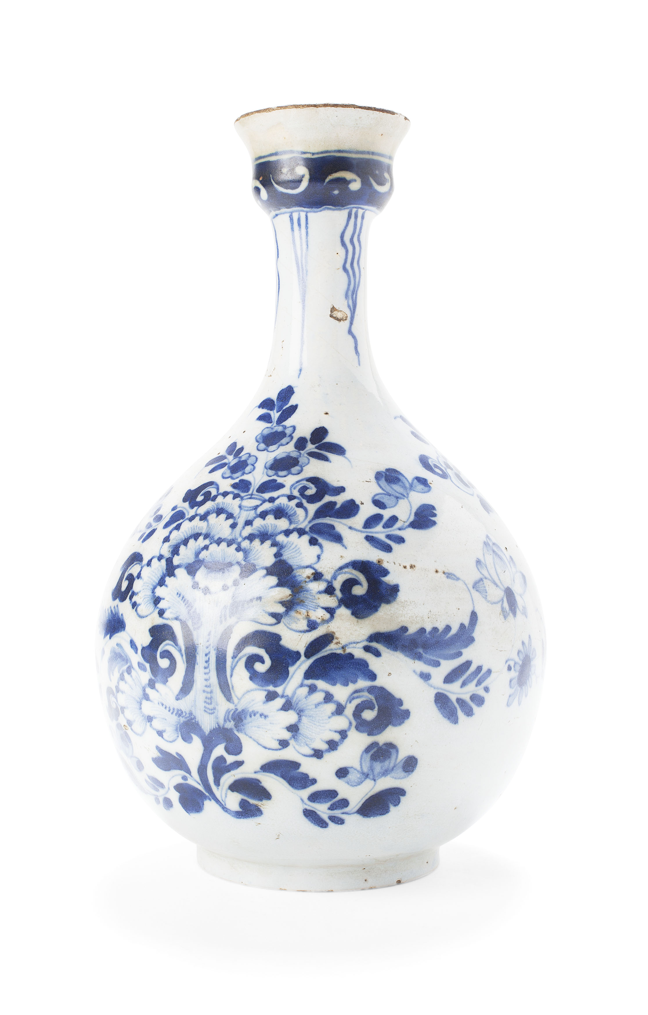 ENGLISH BLUE AND WHITE TIN-GLAZED BOTTLE