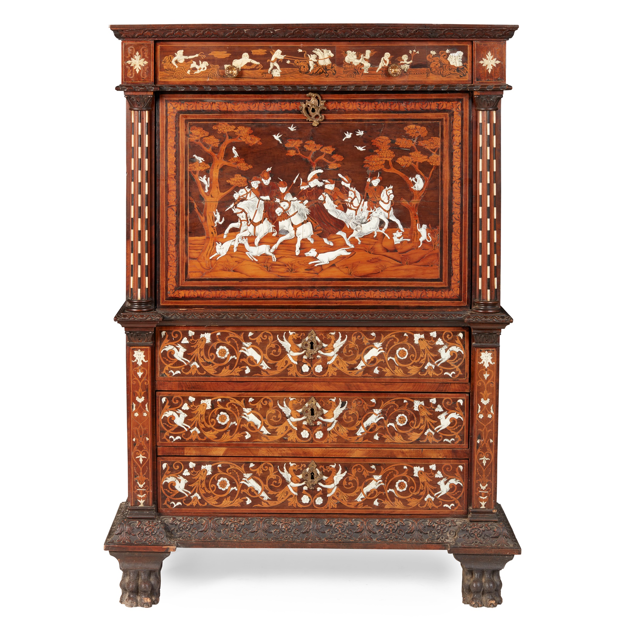 NORTH ITALIAN WALNUT, IVORY AND MARQUETRY ESCRITOIRE