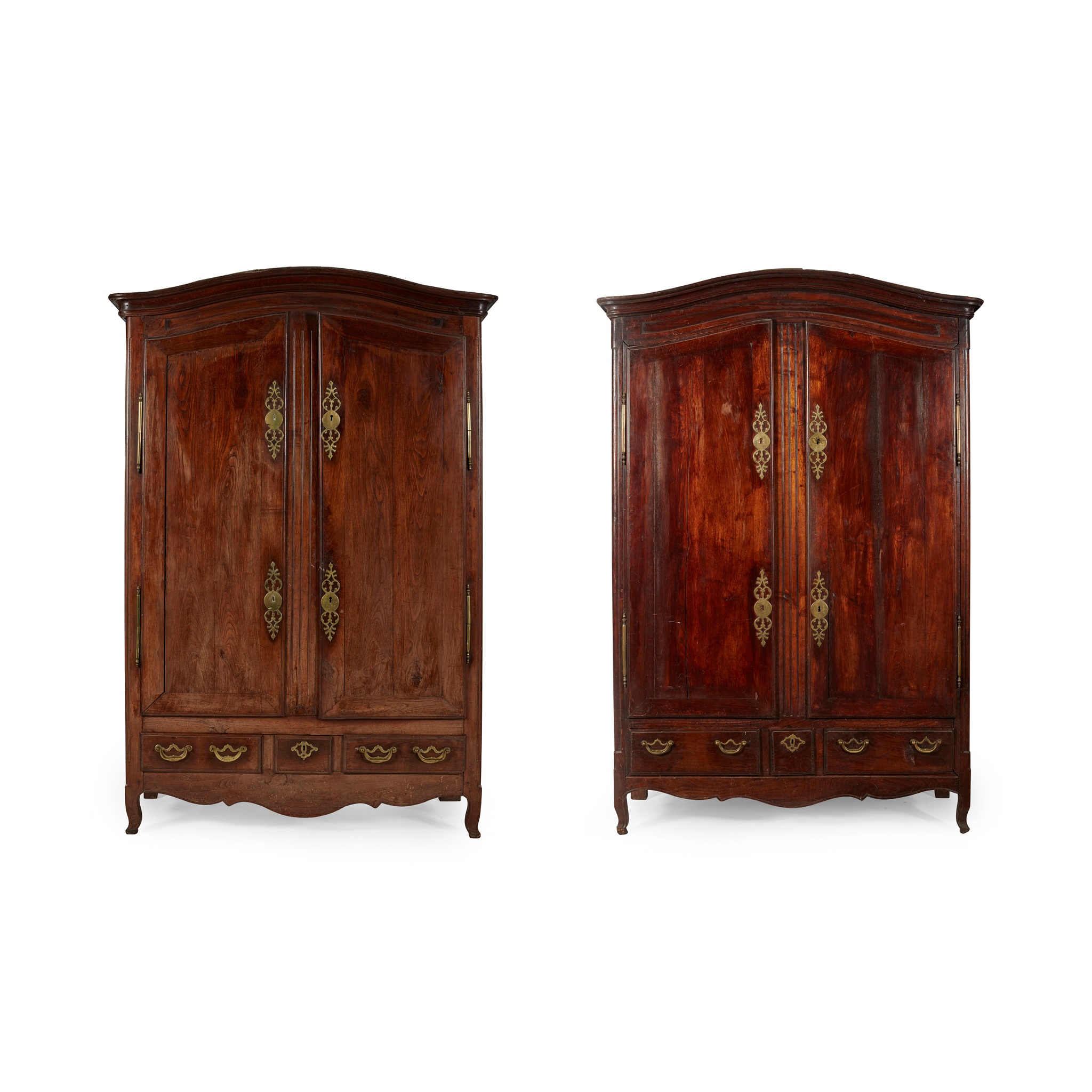NEAR PAIR OF FRENCH PROVINCIAL CHESTNUT ARMOIRES
