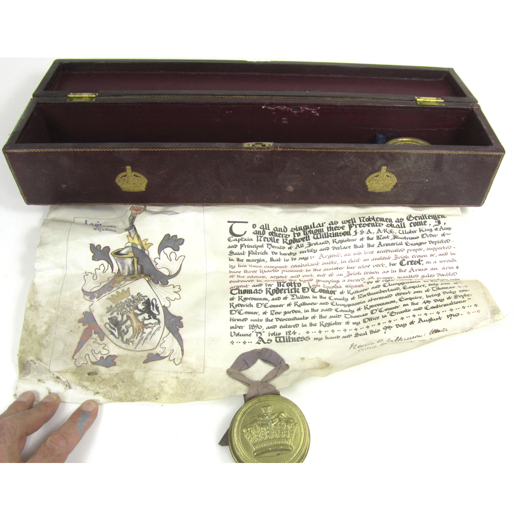 Irish Coat-of-Arms - Thomas Roderick O'Conner of Rathnew and Clunygrassin the County of Roscommon