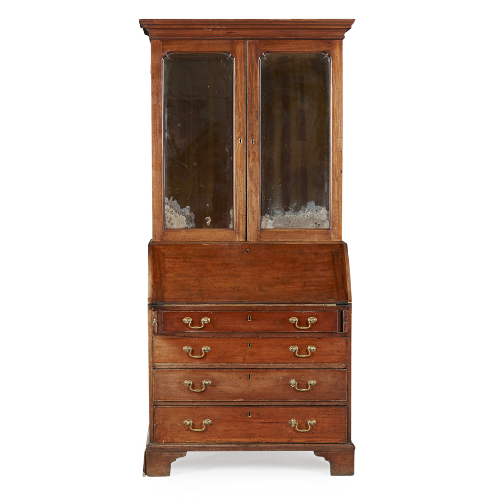 GEORGE II MAHOGANY BUREAU BOOKCASE