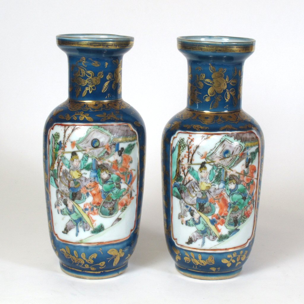 PAIR OF CHINESE FAMILLE VERTE ROULEAU VASES