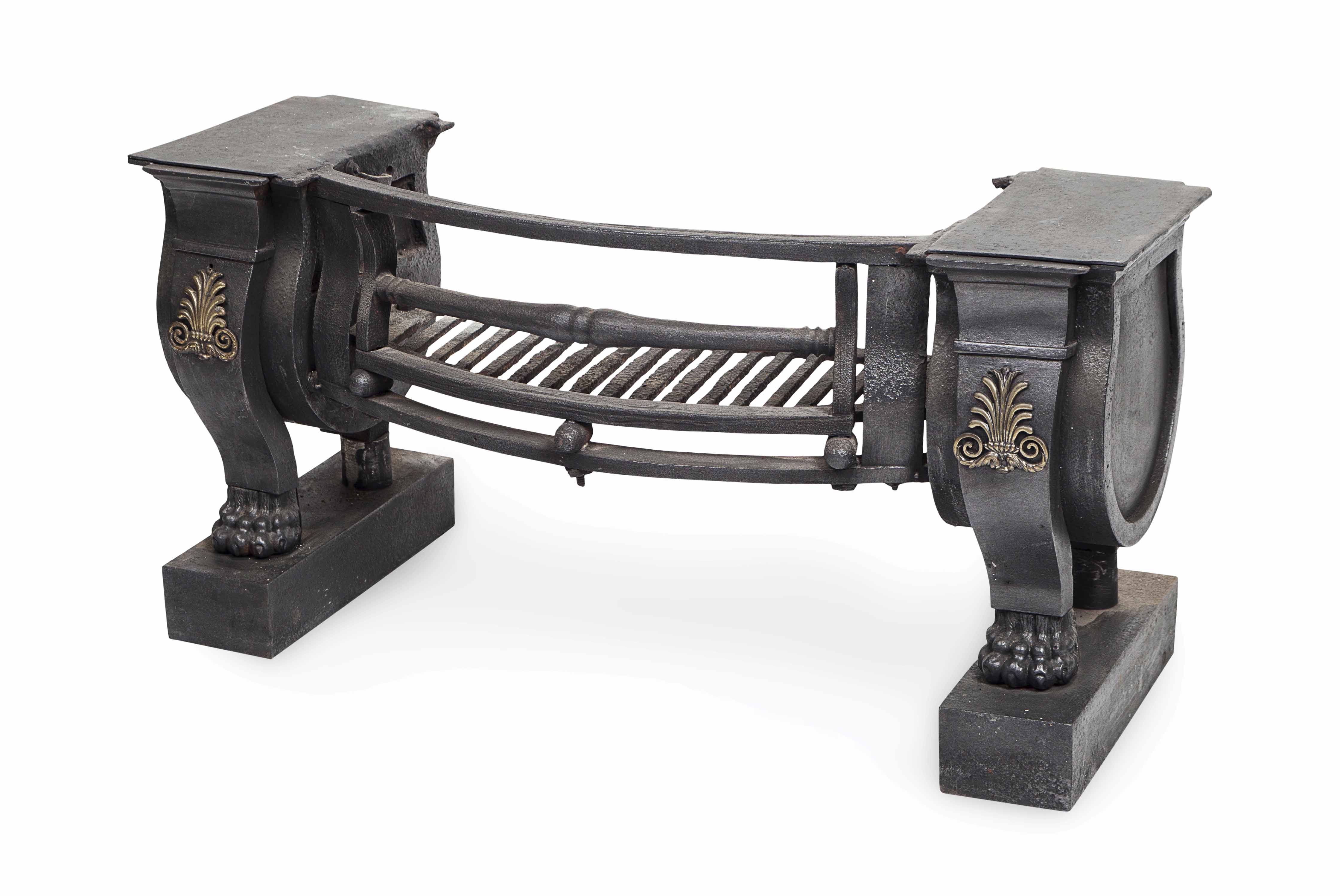 REGENCY CAST IRON FIRE GRATE IN THE MANNER OF GEORGE BULLOCK