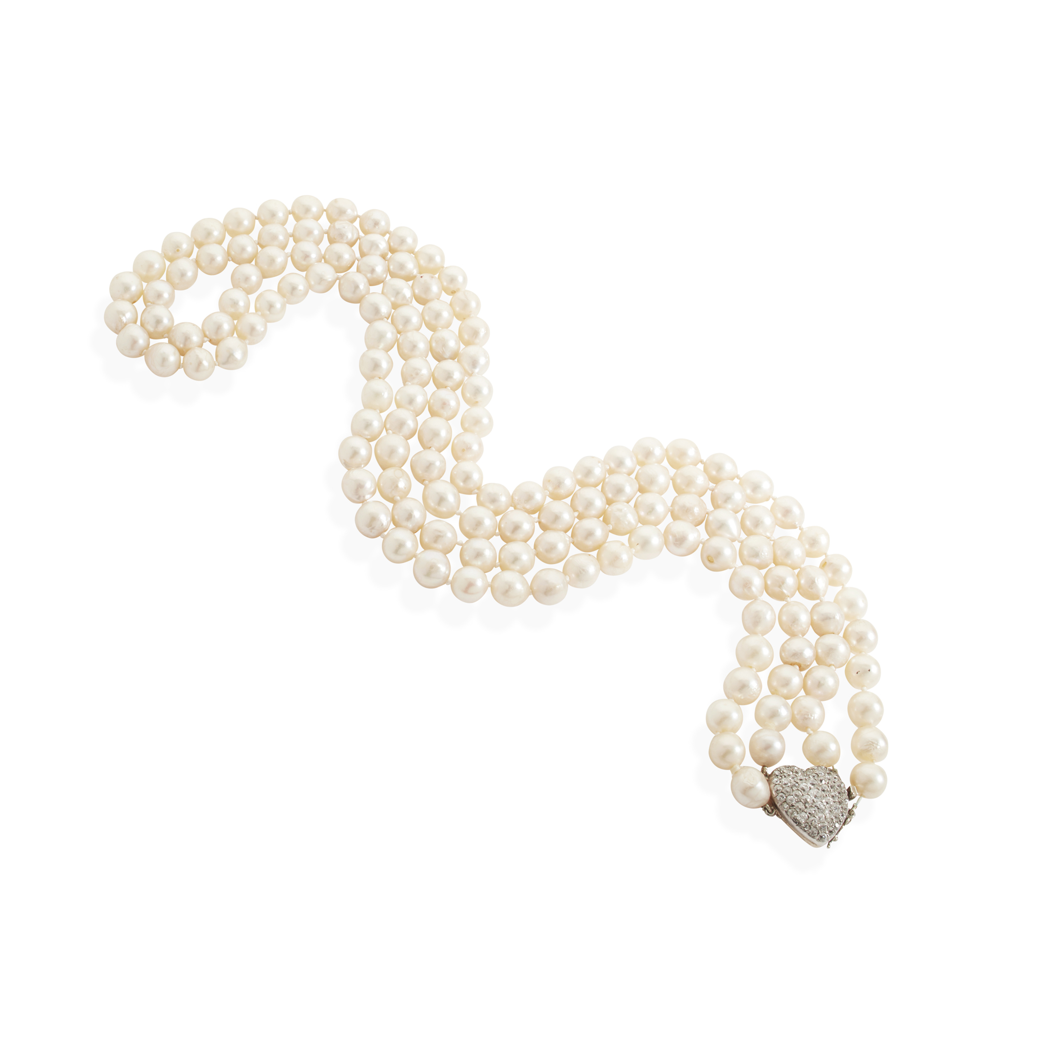 A double-row cultured pearl and diamond necklace
