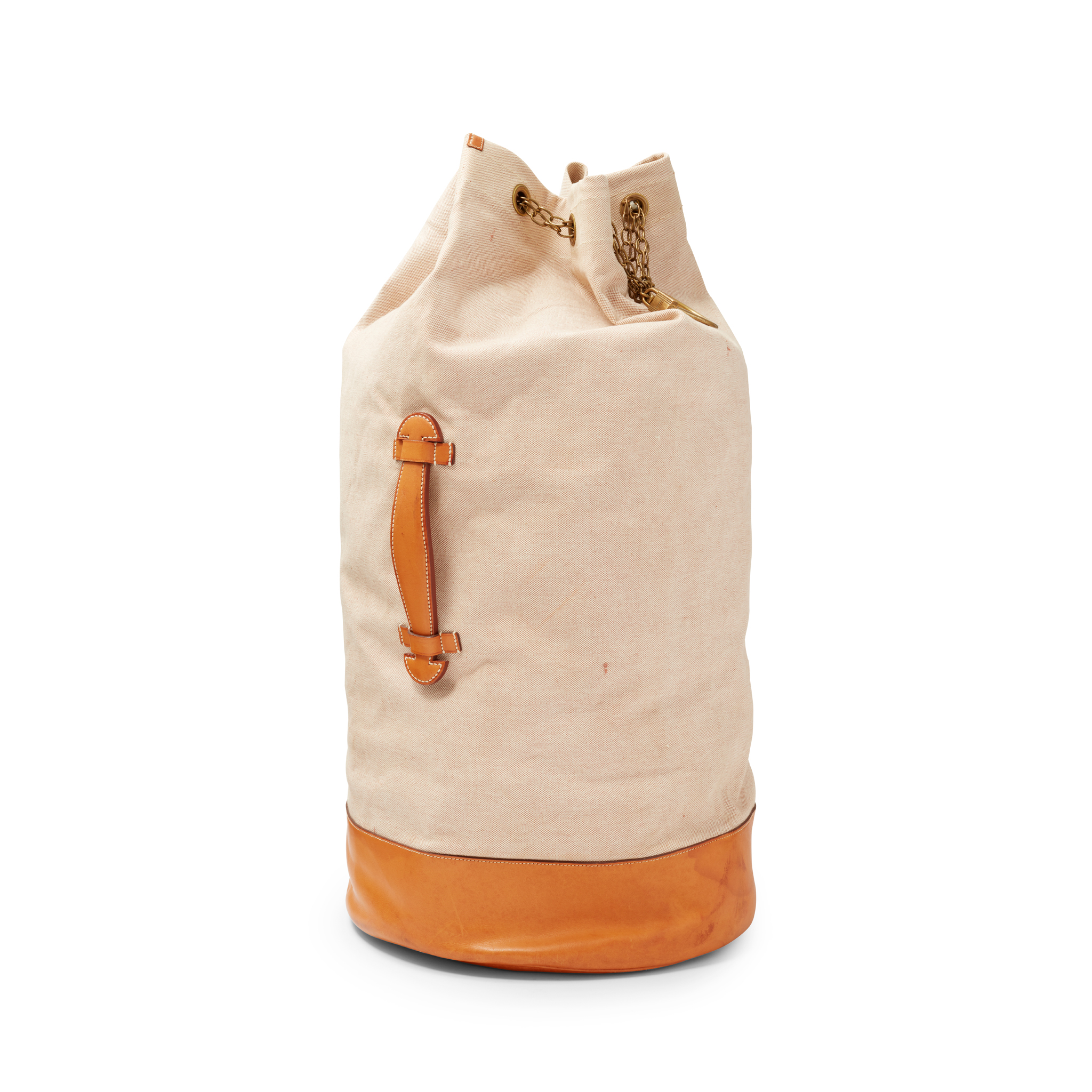 Hermès: A Natural Barenia Leather and Toile Duffle Seabag