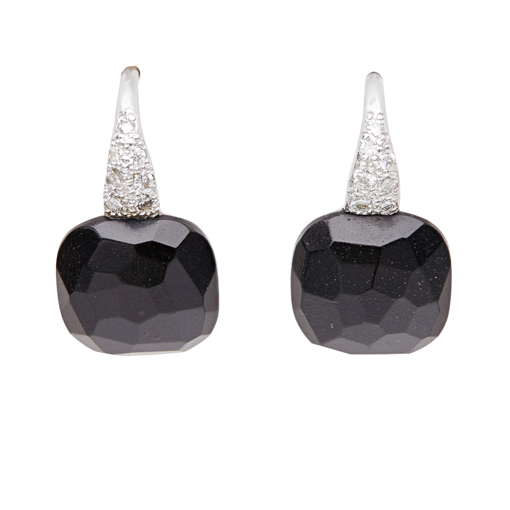 A pair of 'Capri' onyx and diamond set earrings, Pomellato