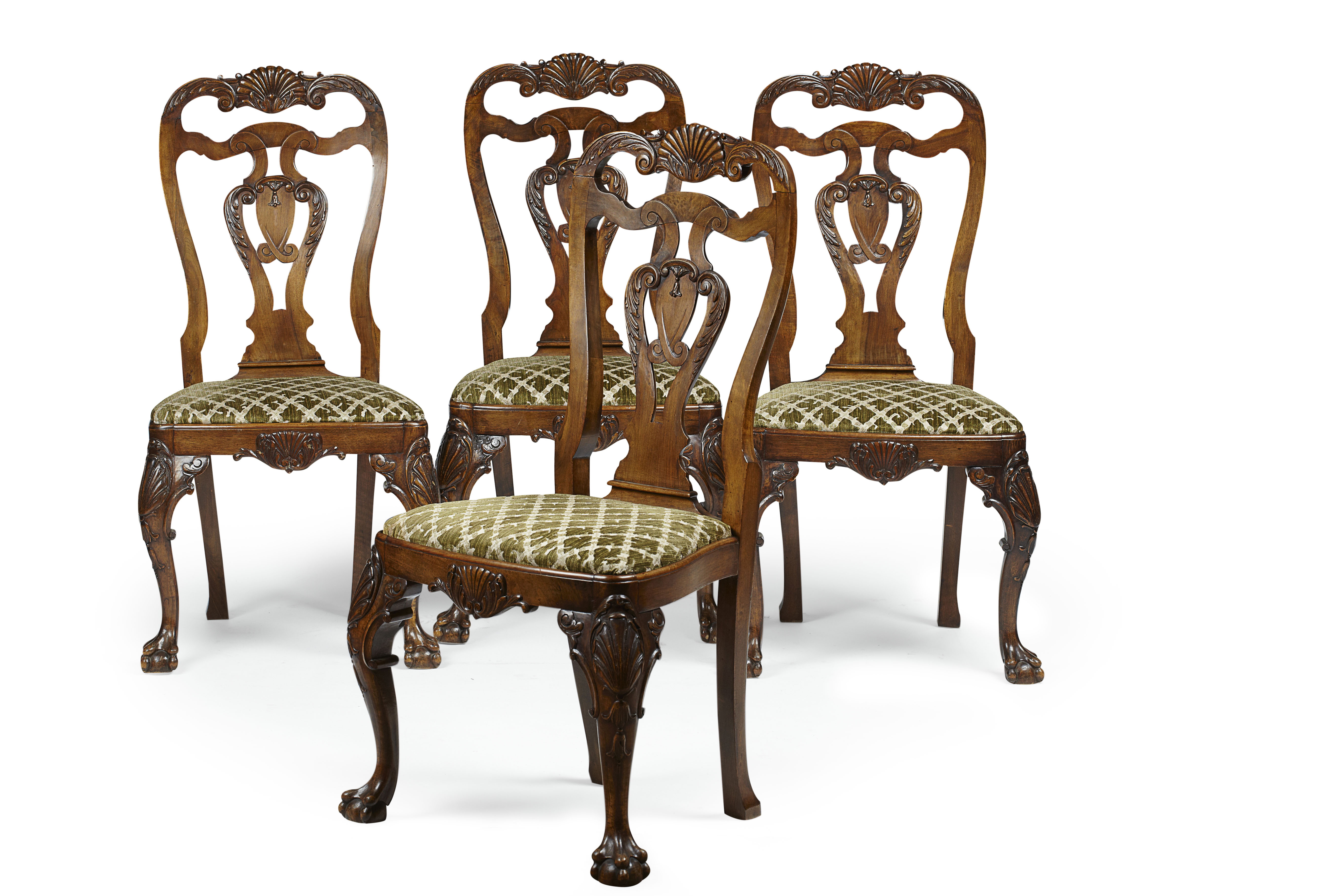 SET OF FOUR QUEEN ANNE STYLE WALNUT SIDECHAIRS