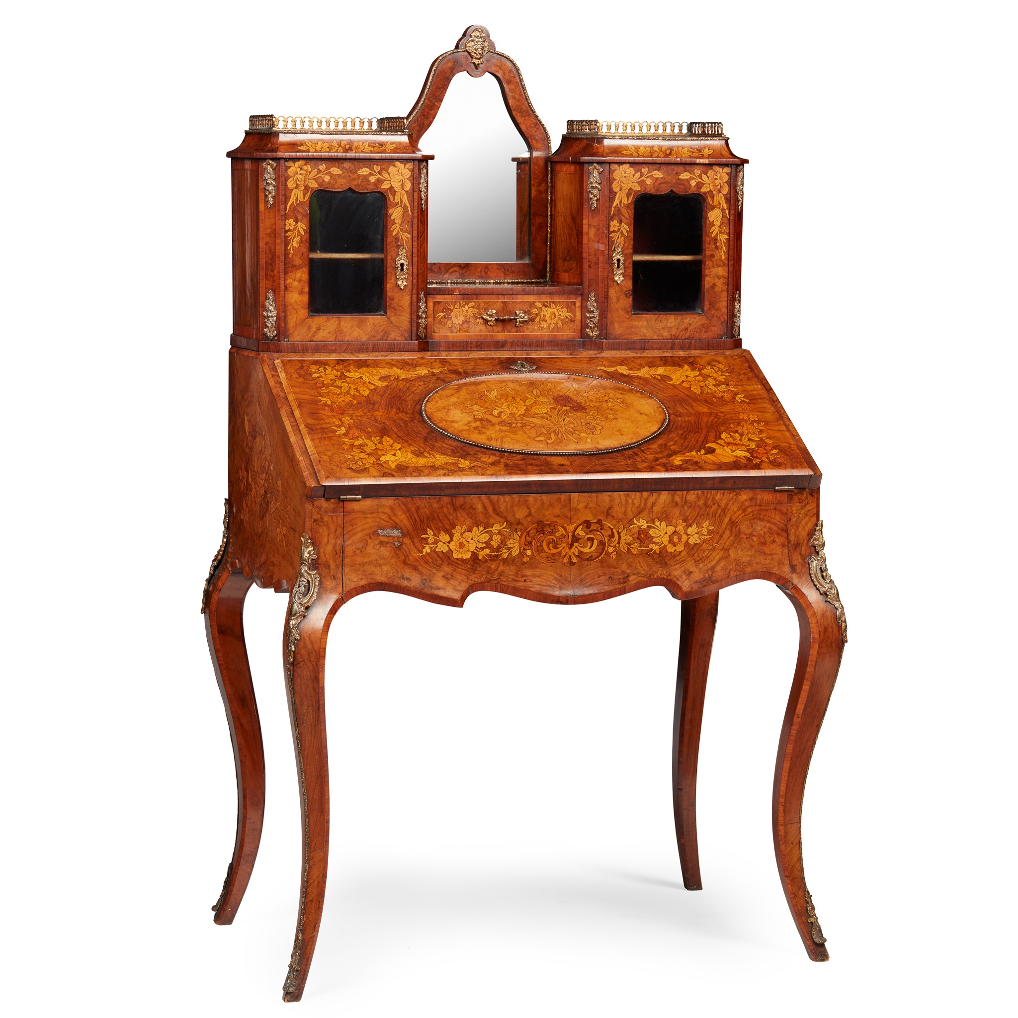 VICTORIAN WALNUT AND MARQUETRY BONHEUR DU JOUR