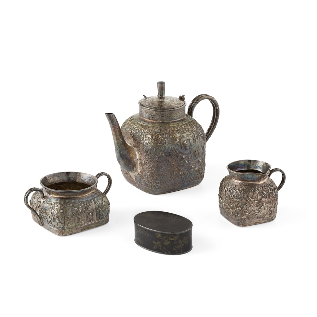 EXPORT SILVER THREE-PIECE TEA SET