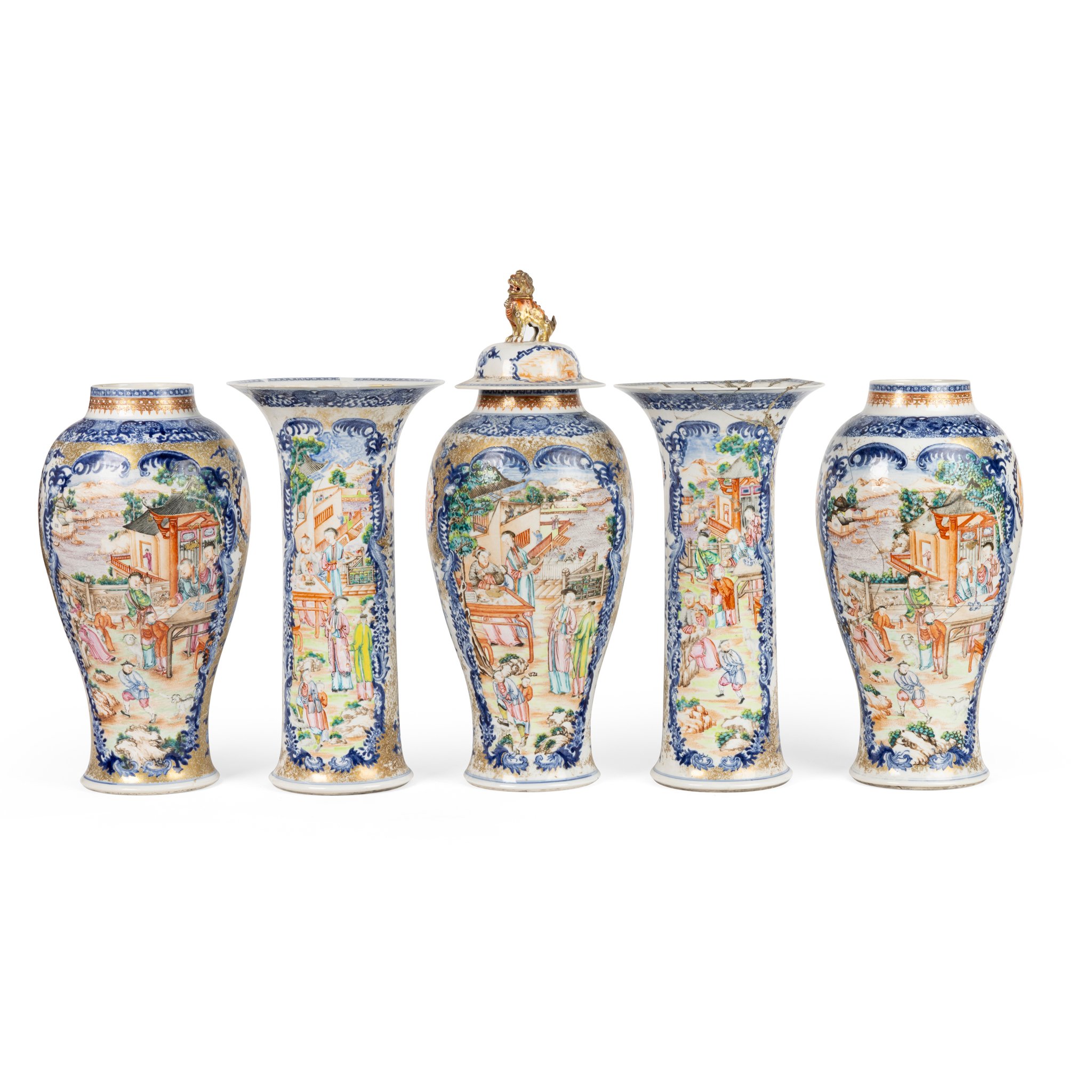 CHINESE EXPORT FAMILLE ROSE FIVE-PIECE GARNITURE