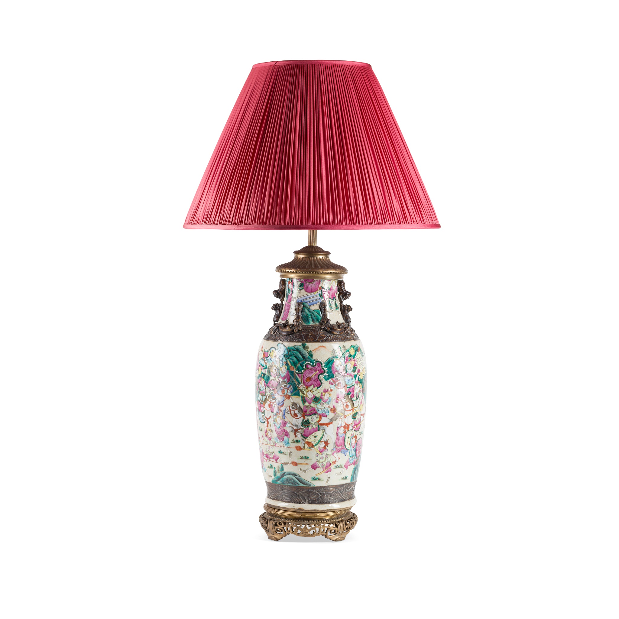 CHINESE FAMILLE ROSE PORCELAIN 'CAVALIERS' VASE LAMP
