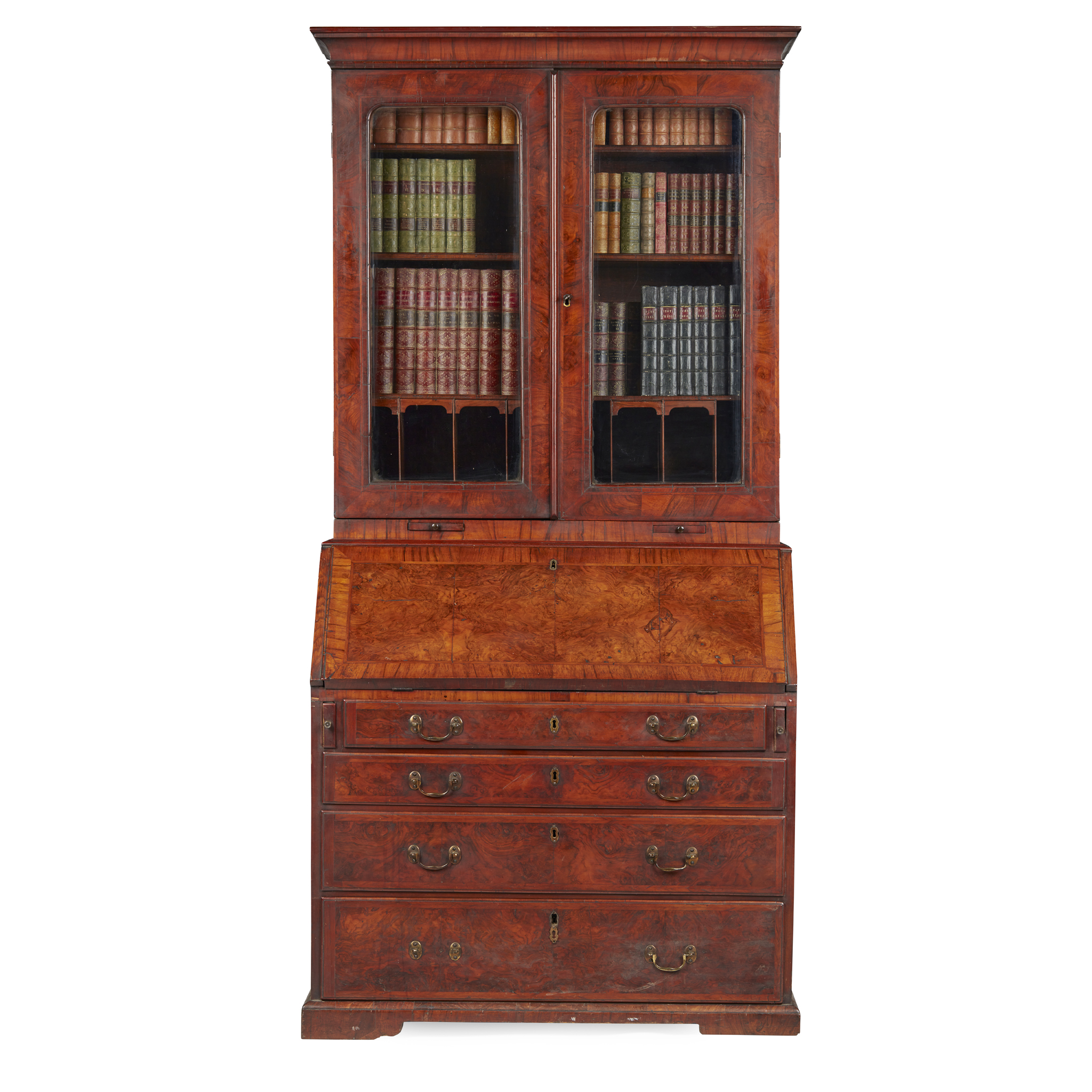 GEORGE II WALNUT BUREAU BOOKCASE