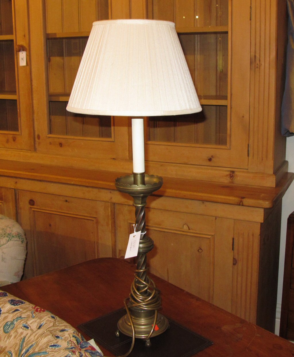 A pair of telescopic brass lamps