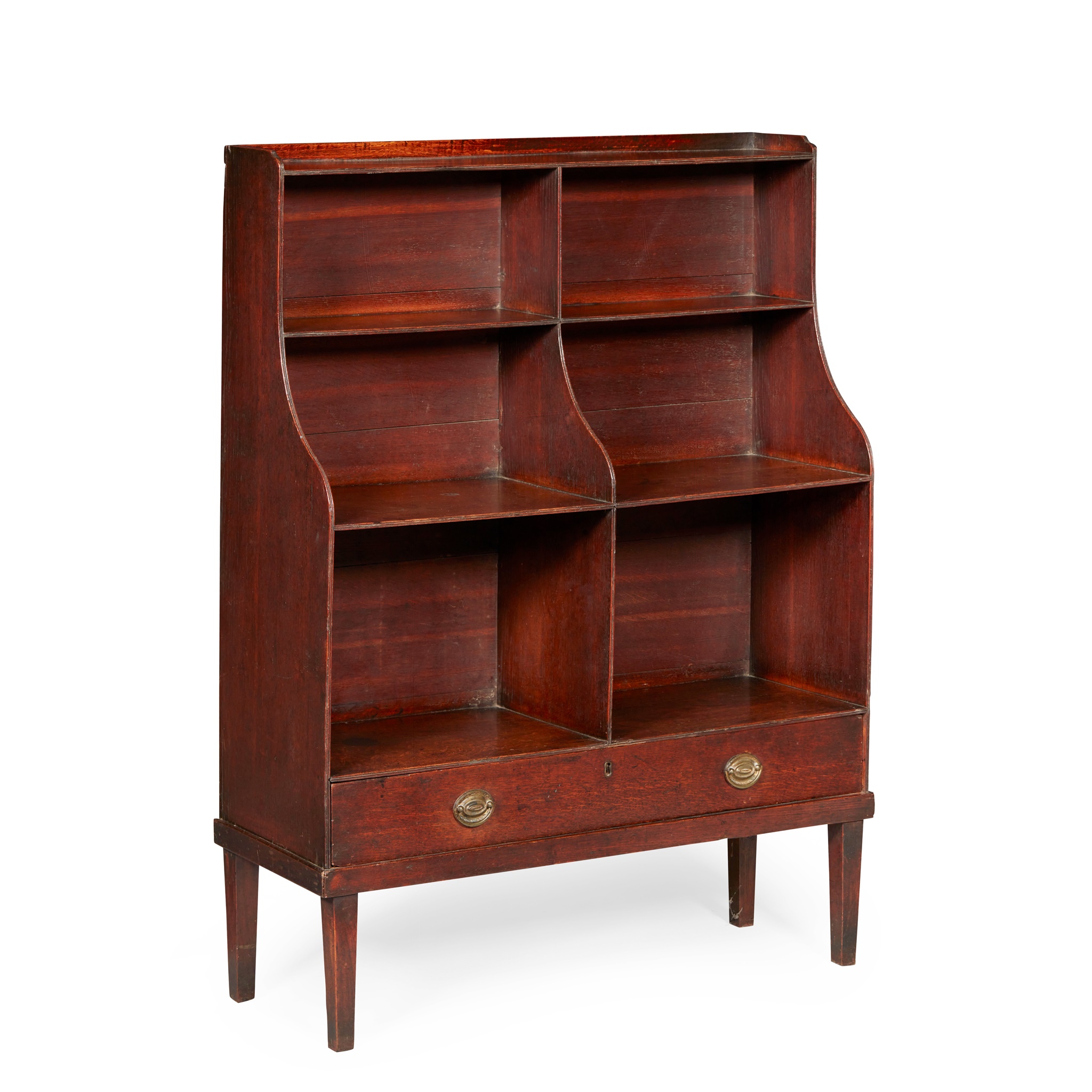 LATE GEORGE III OAK WATERFALL BOOKCASE