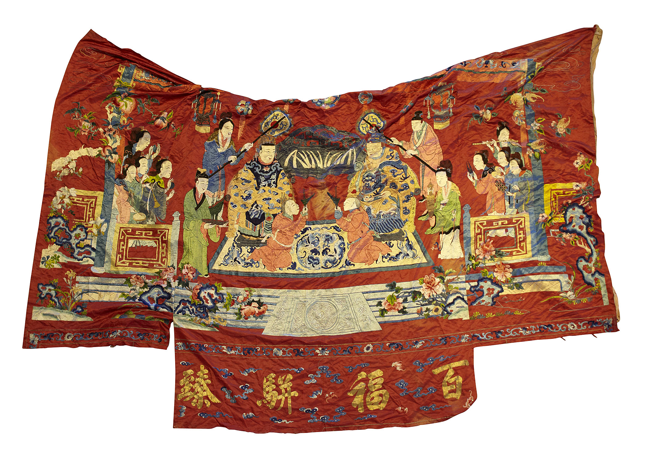 CHINESE RED SILK DAY BED COVER