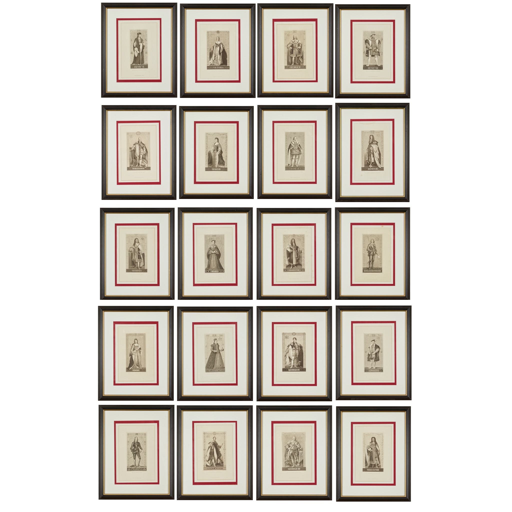 SET OF TWENTY ENGRAVED PRINTS OF ENGLISH MONARCHS AND RULERS