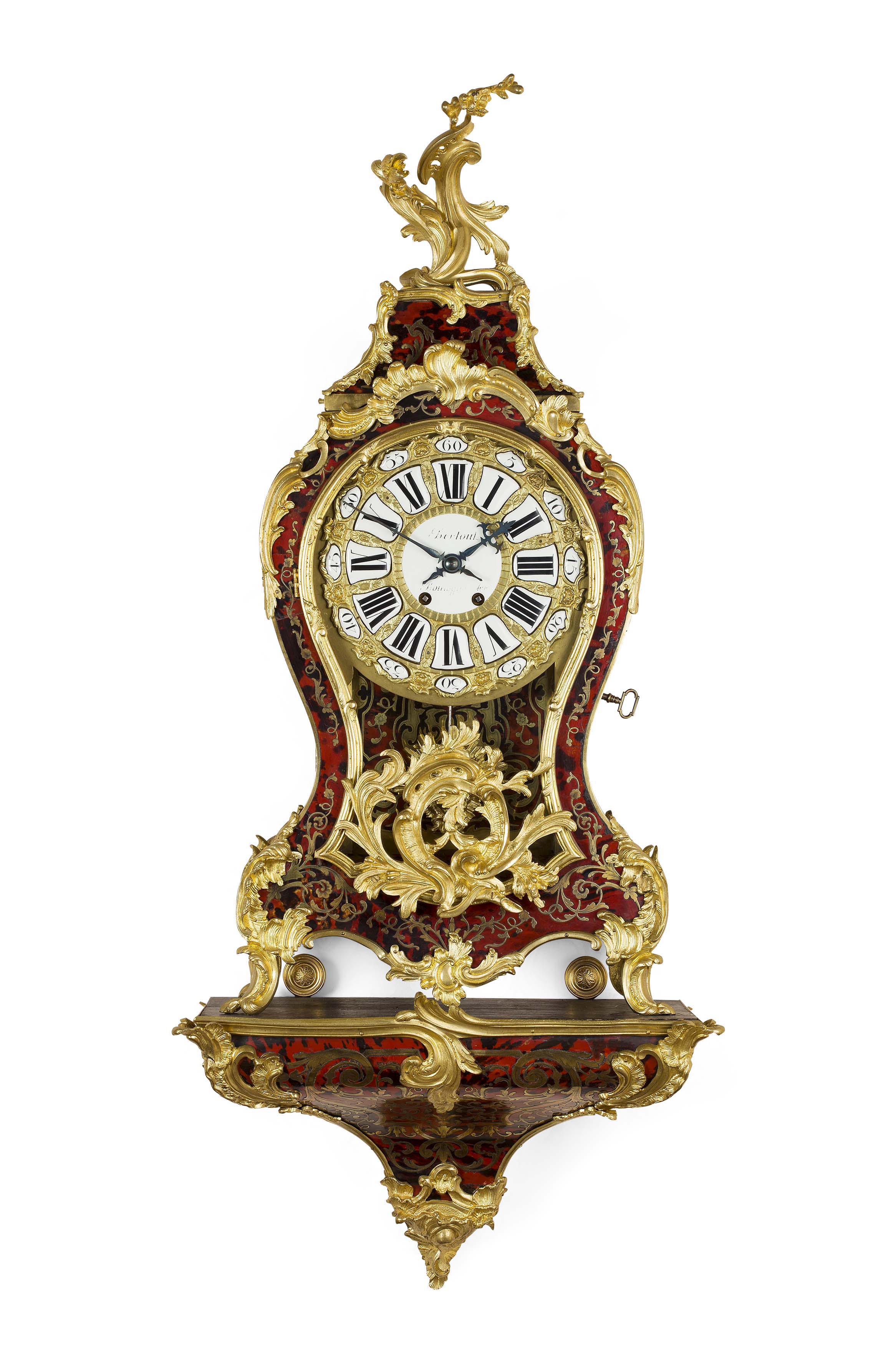 LOUIS XV STYLE BOULLE MARQUETRY BRACKET CLOCK AND BRACKET