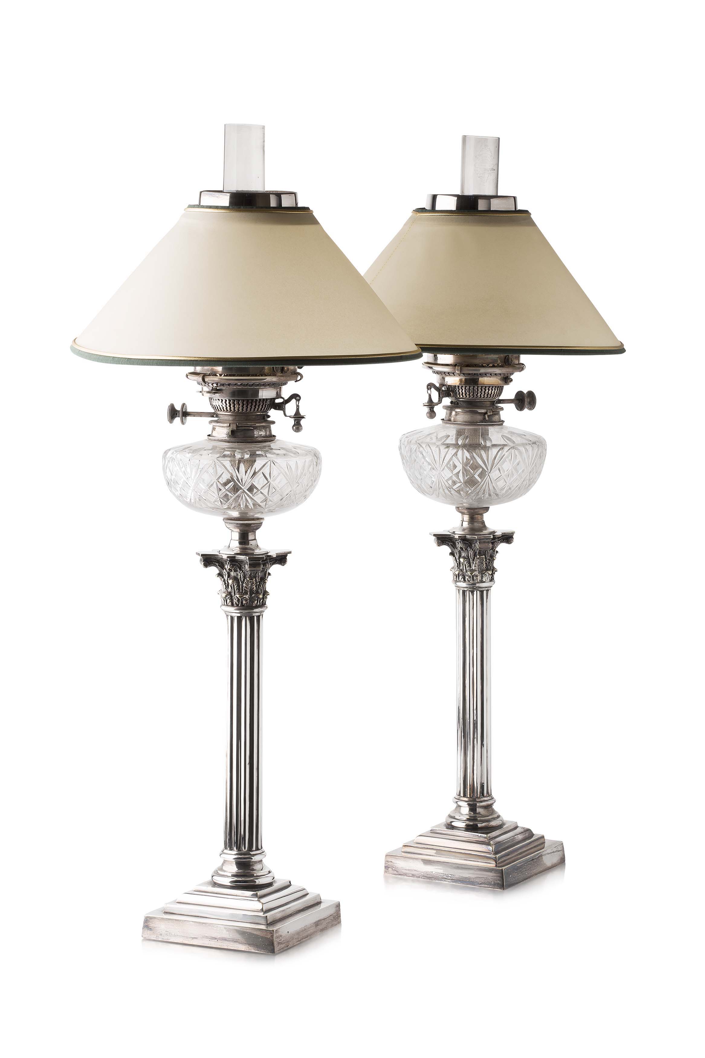 PAIR OF SILVERPLATED PARAFFIN LAMPS