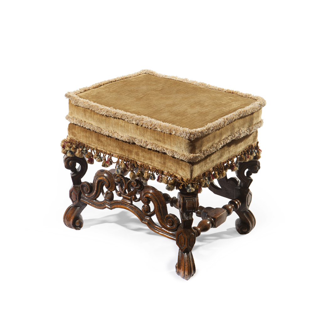A WILLIAM AND MARY BEECH AND WALNUT STOOL