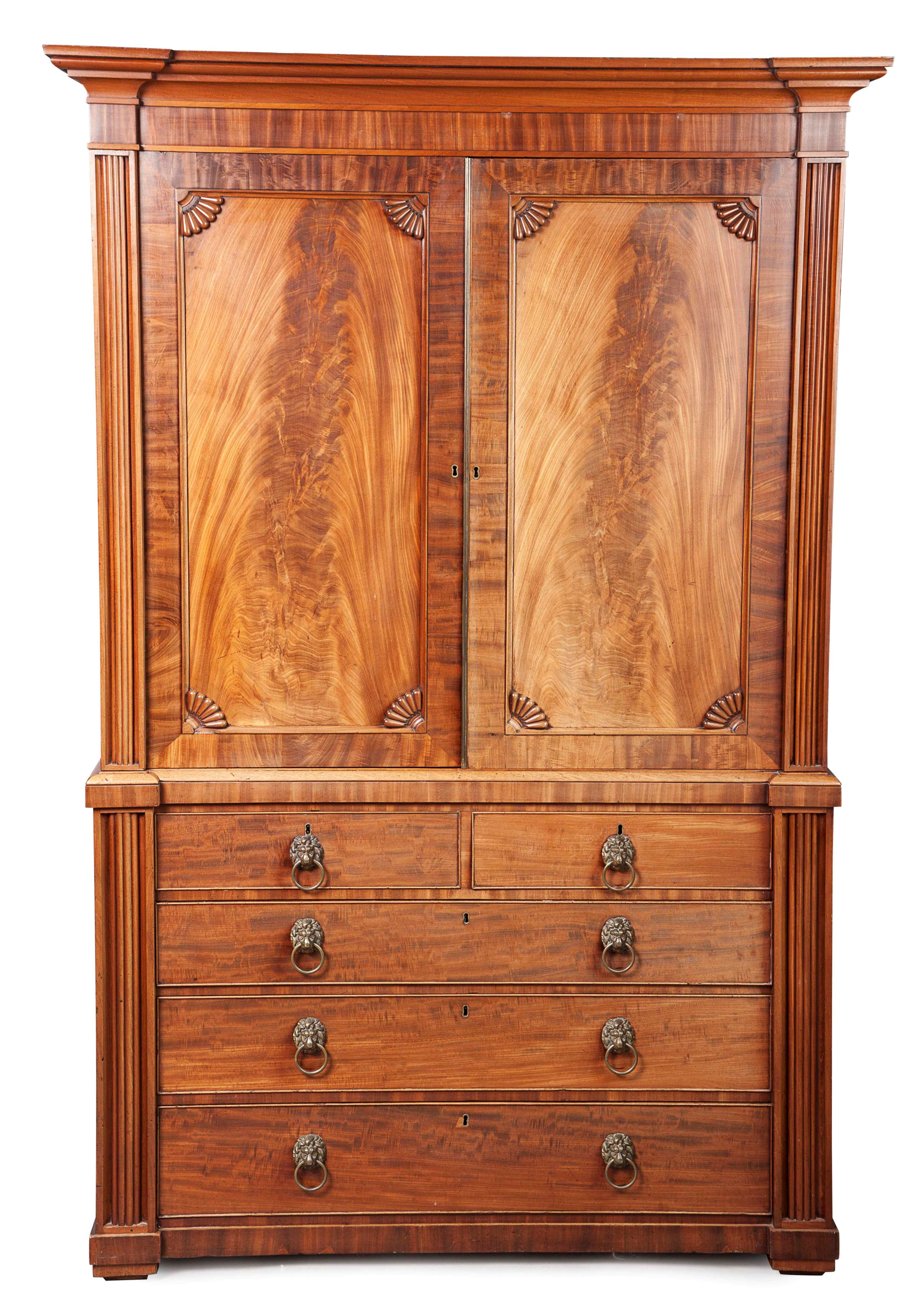GOOD SCOTTISH REGENCY MAHOGANY LINEN PRESS, BY WILLIAM DOW, PERTH