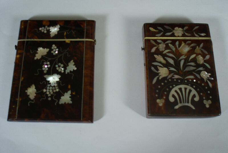 Two 19th century tortoiseshell and mother of pearl card cases