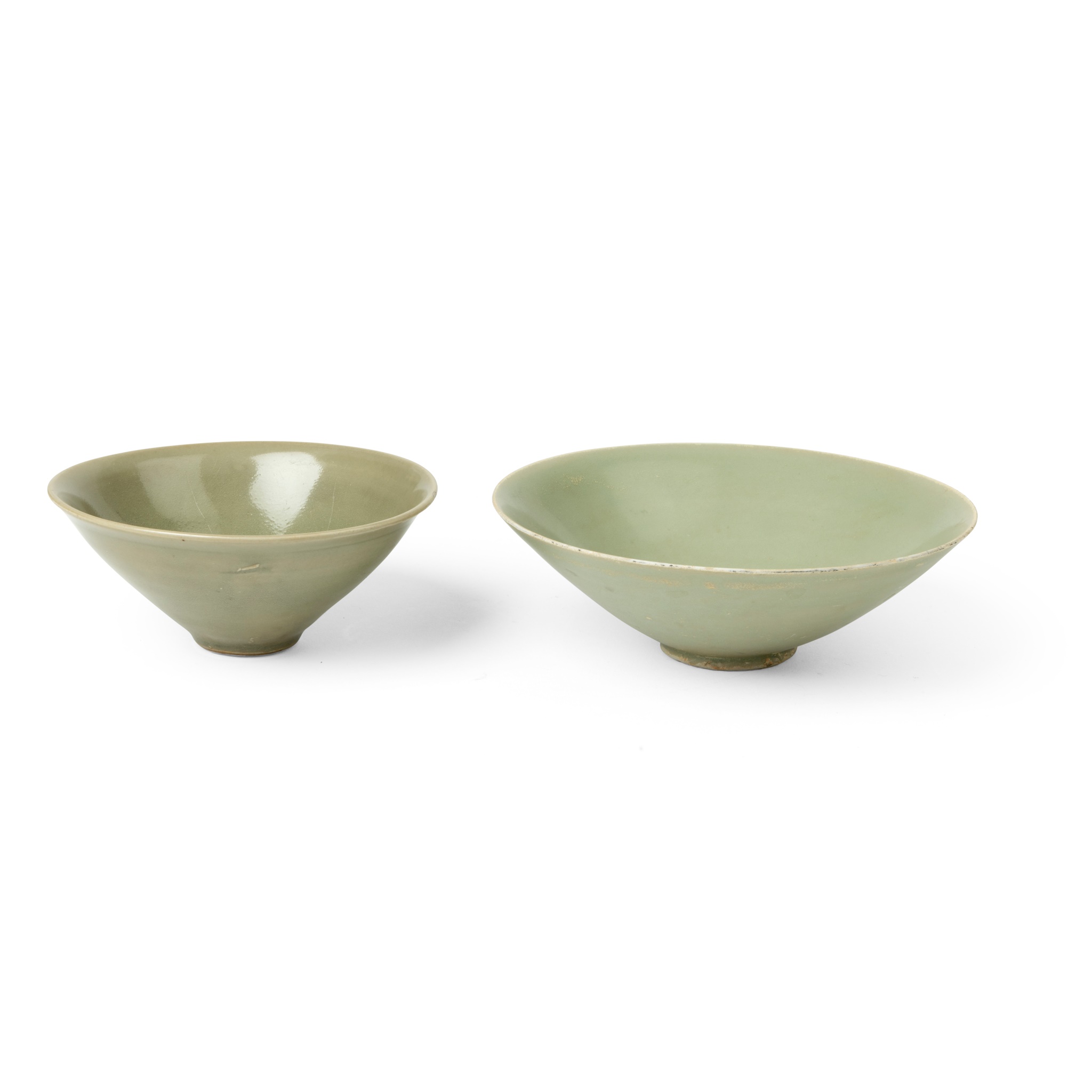 TWO CELADON-GLAZED TEABOWLS
