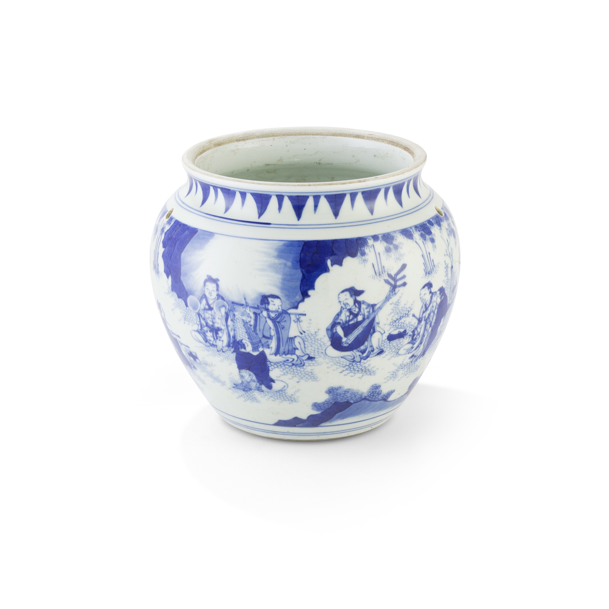 BLUE AND WHITE 'SEVEN SAGES OF THE BAMBOO GROVE' PORRIDGE JAR