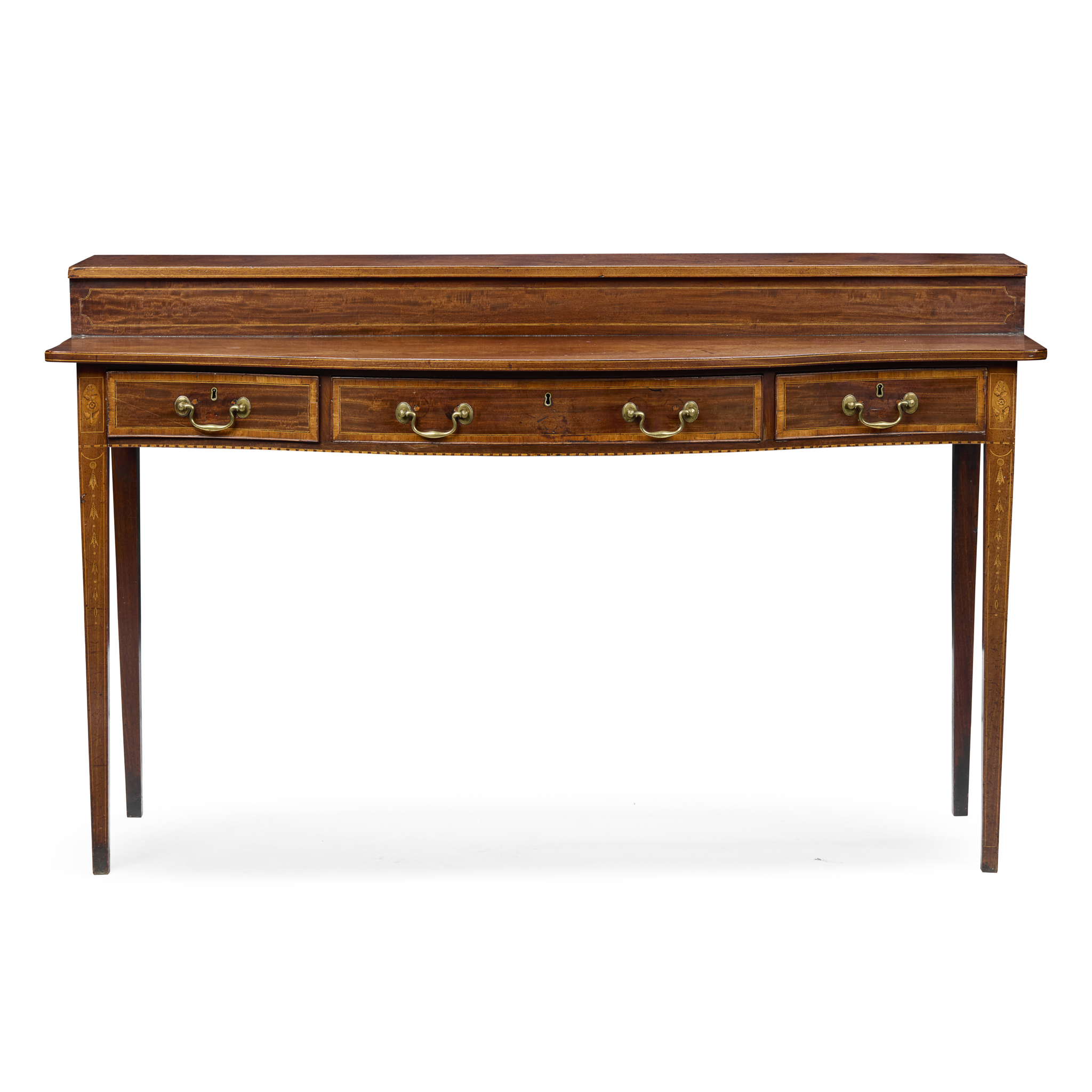 GEORGE III MAHOGANY AND INLAY SERPENTINE SIDEBOARD