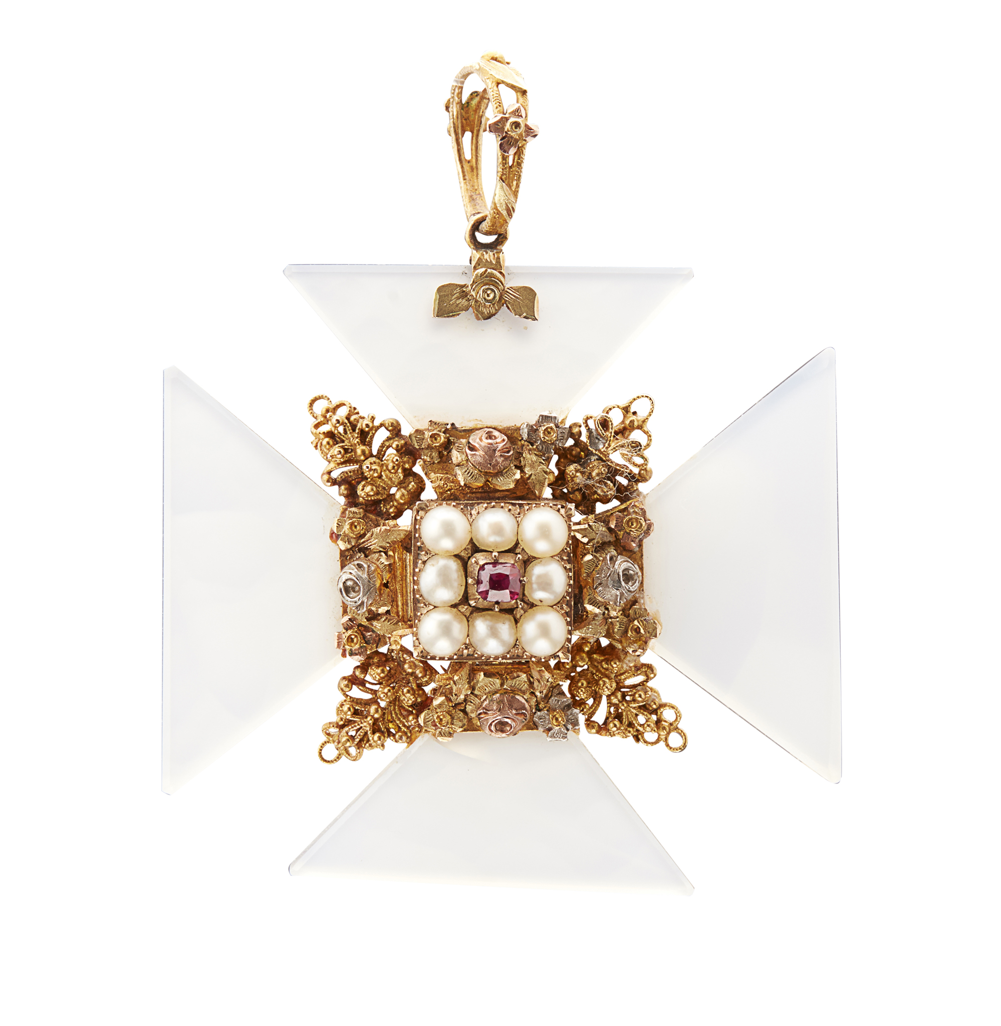 A mid 19th Century gilt and hardstone pendant