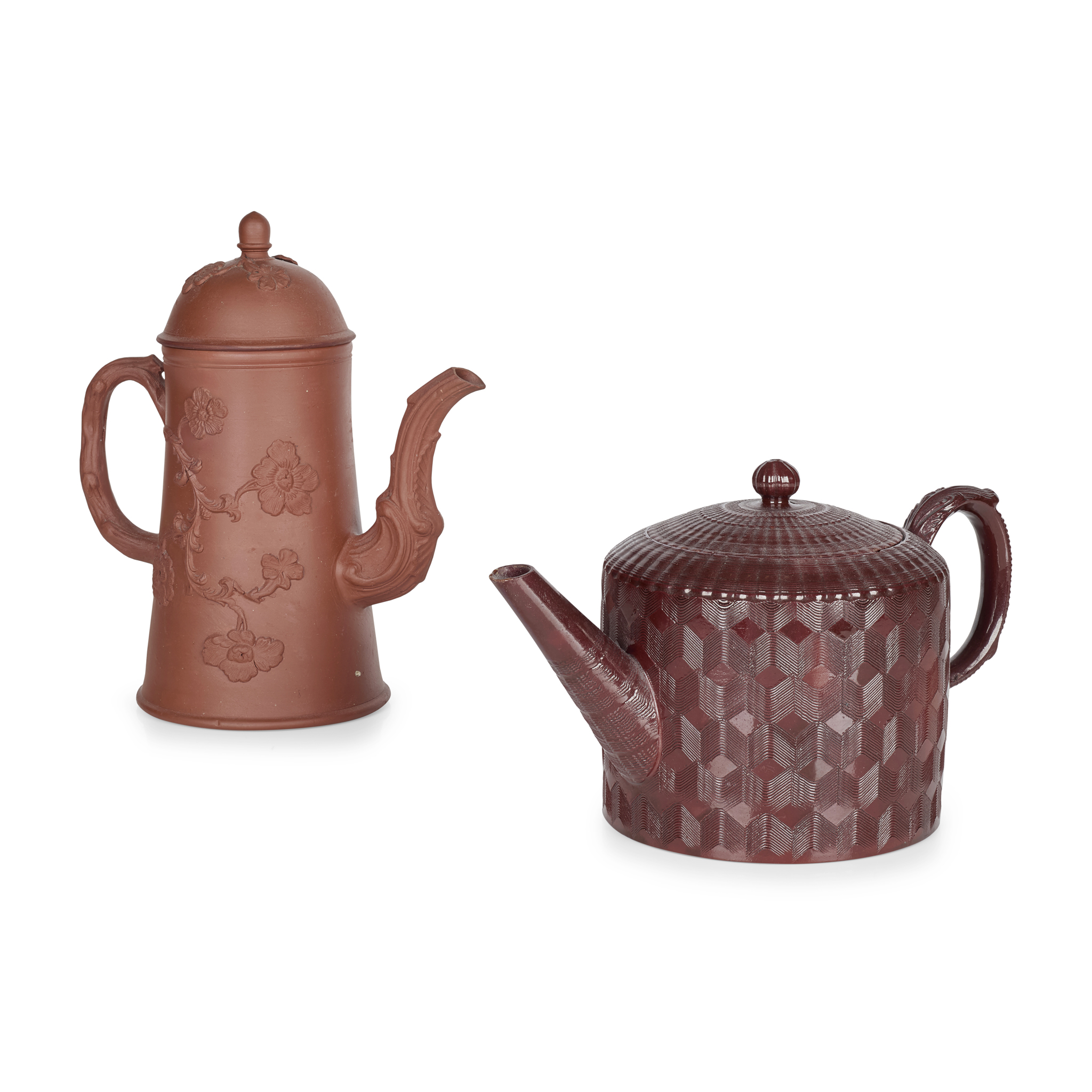 STAFFORDSHIRE REDWARE TEAPOT AND COFFEE POT