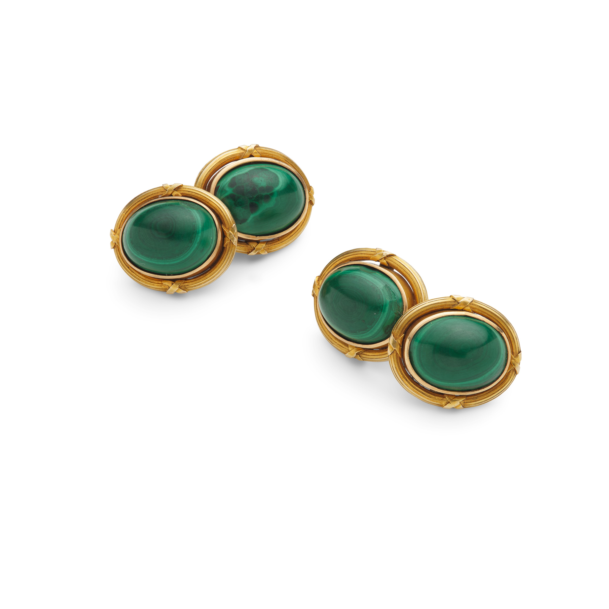 A pair of malachite cufflinks, circa 1870