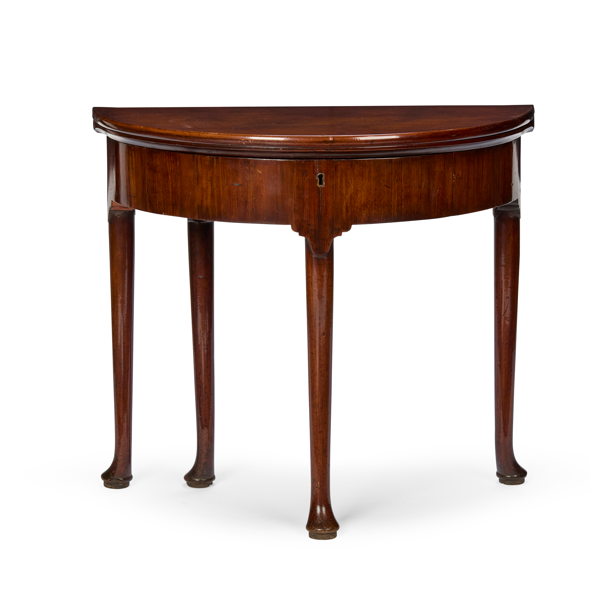 GEORGE II MAHOGANY DEMILUNE GAMES TABLE