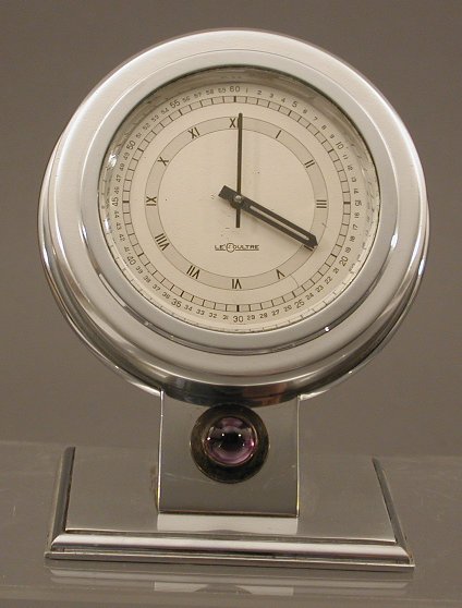 By JAEGER Le COULTRE, an art deco polished chrome cased desk clock,