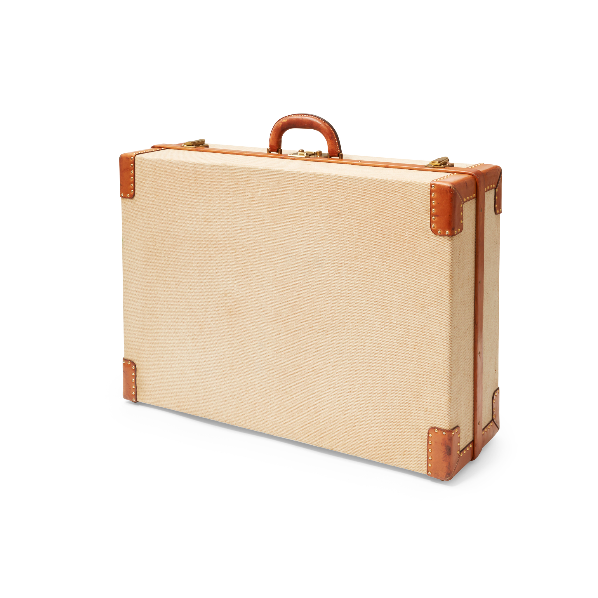 Hermès: A Natural Barenia Leather and Toile Suitcase
