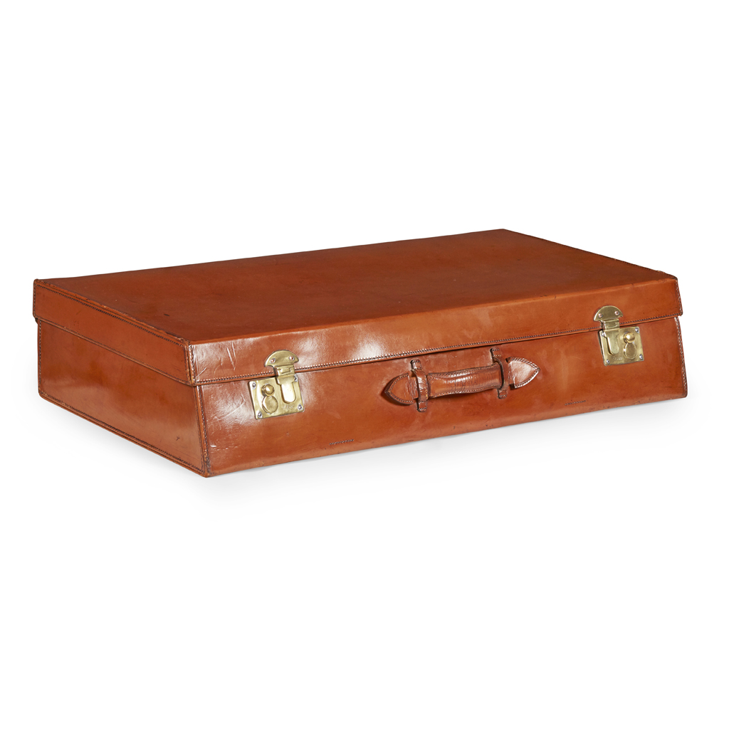 LEATHER CAR TRUNK, OF VINTAGE MOTORING AND ROLLS ROYCE INTEREST