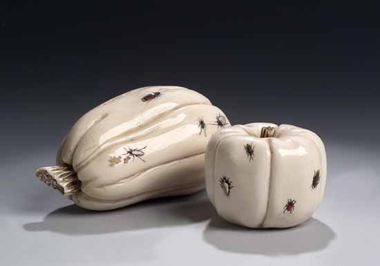 A Japanese carved ivory shibyama decorated gourd