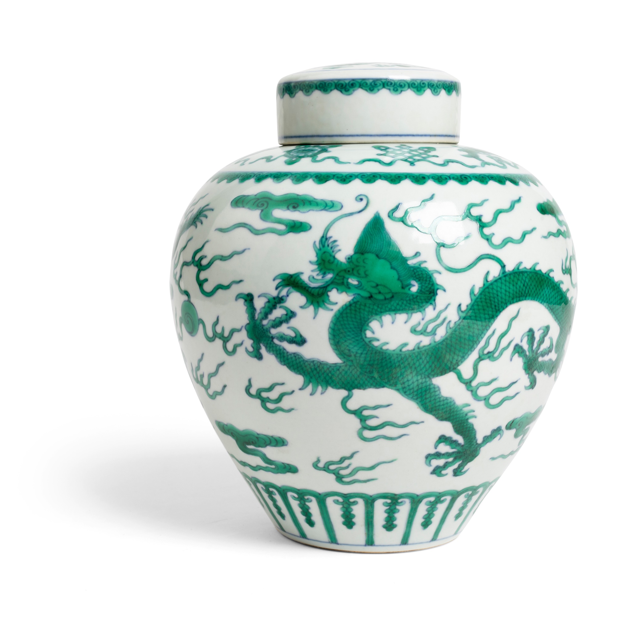 FAMILLE VERTE 'DRAGON' GINGER JAR WITH COVER