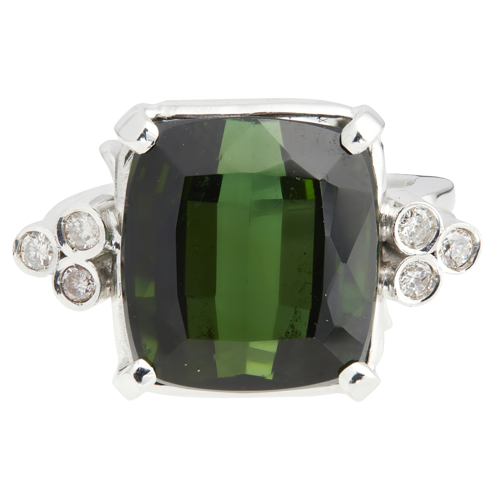 A tourmaline and diamond set ring
