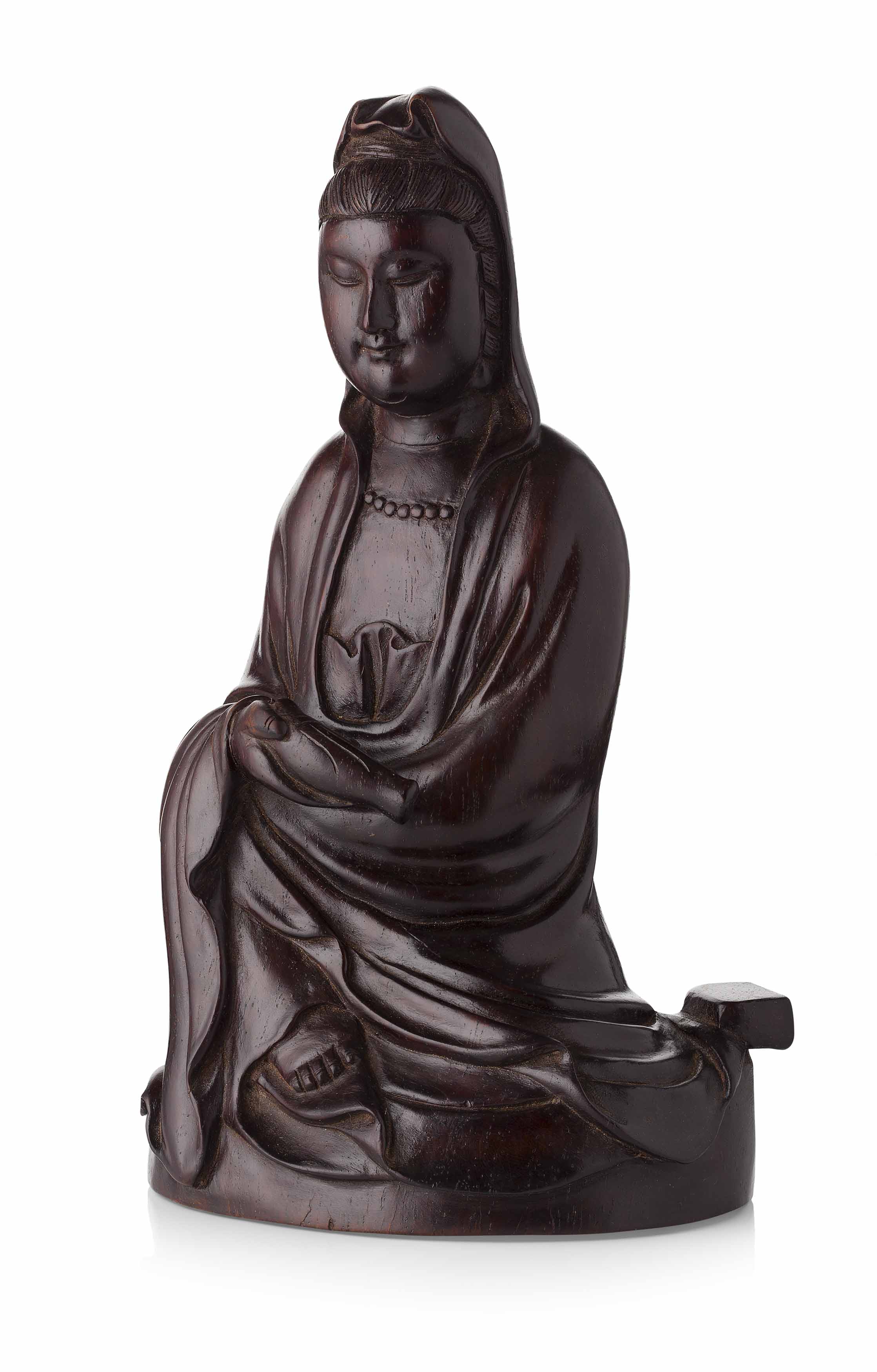 ZITAN CARVED FIGURE OF GUANYIN