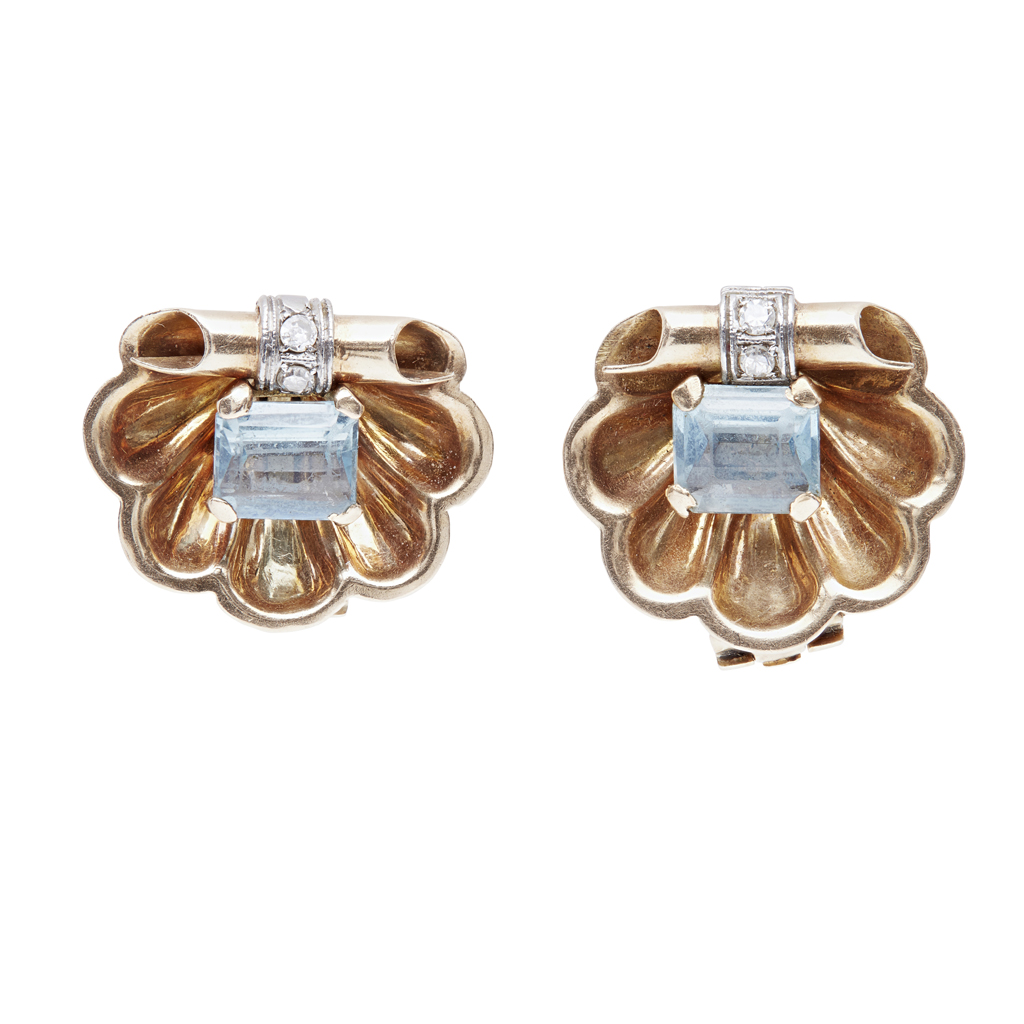 A pair of mid-20th century aquamarine earrings