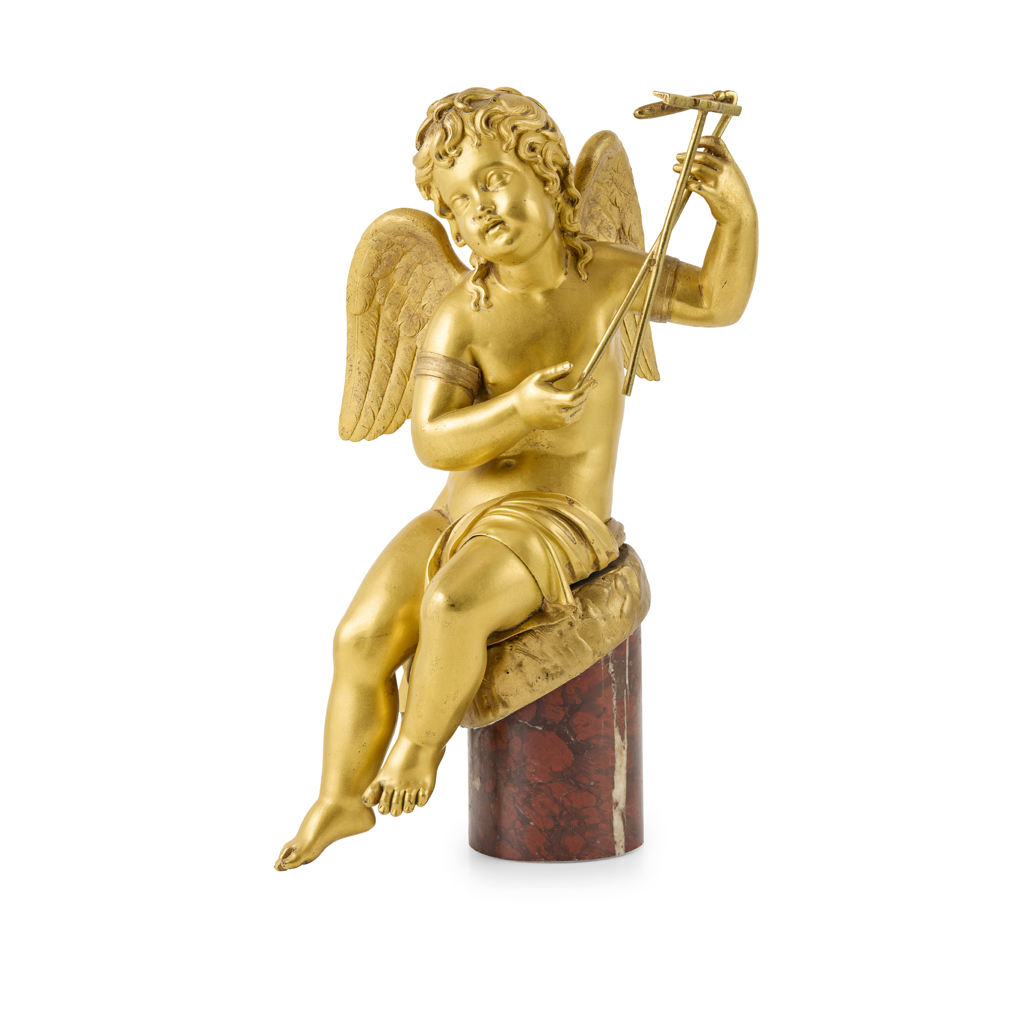 FRENCH GILT BRONZE AND ROUGE MARBLE ALLEGORICAL FIGURE